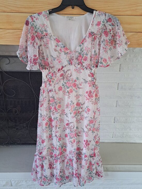Laura Ashley Dresses & Skirts - Vintage Laura Ashley Women's Small Knee Length Floral Dress Swiss Dot Baby Doll